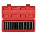 CASOMAM 13 Pieces 3/8-Inch Drive Impact Socket Set, 6-Point, Metric, Deep, CR-V, 7mm to 19mm, Heavy Duty Blow Molded Storage Case