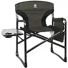 EVER ADVANCED Lightweight Folding Directors Chairs Outdoor, Aluminum Camping Chair with Side Table and Storage Pouch, Heavy Duty Supports 350LBS,Green