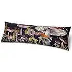 Play Tailor Body Pillow Cover with Zipper 20x54 Soft Velvet Body Pillow Case Patterned Long Pillowcase for Adults, Black Mushroom