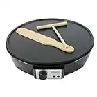 Schallen Black 1000W Electric Traditional Pancake & Crepe Maker Machine, 12" Hot Plate and Utensils Included