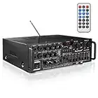 Bluetooth Home Power Amplifier Karaoke Audio Power Amplifier with USB/SD/AUX/4 MIC Input/Echo/Radio/LED for Home Theater Entertainment/Studio(110v12v )