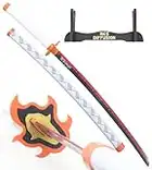 RKS DIFFUSION Demon Slayer Katana Tout en Bois Lame Kyojuro Rengoku Epee Kimetsu No Yaiba Sabre + Presentoir Bois Inclus