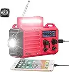 Hand Crank Emergency Radio,Solar AM/FM/Shortwave/NOAA Weather Radio with LED Flashlight,Reading Lamp,USB Charging Port,SOS,Compass,IPX6 Waterproof,Portable Rechargeable Radio for Outdoor/Power Outage