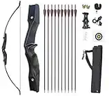 Monsour Archery 53" Takedown Recurve Bow and Arrows Set for Adults Metal Riser Longbow Kit Right Hand Straight Bow for Beginner Hunting Shooting Practice 30 40lb（40lb）