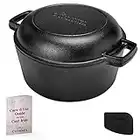 Cuisinel Cast Iron Double Dutch Oven - Pre-Seasoned 5-Quart Set – 2-in-1 Combo-Cooker: 5-Qt Deep Pot + 10" Skillet - Frying Pan Converts to Lid of Dutch Oven – Grill, Stove Top, BBQ and Induction Safe