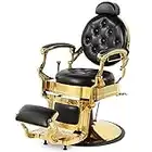 Artist hand Retro Barber Chair Heavy Duty Barber Chairs Vintage Salon Chair Hydraulic Recline Beauty Spa Styling Equipment Rounded Cushioning with Puckered Button (Gold)