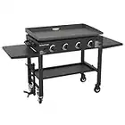 Blackstone 36 Inch Gas Griddle Cooking Station 4 Burner Flat Top Gas Grill Propane Fuelled Restaurant Grade Professional 36” Outdoor Griddle Station with Side Shelf (1554)