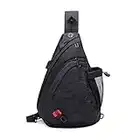 FANDARE Léger Sac de Poitrine Sac d'Epaule Sling Chest Bag Sacoche avec USB Sac Bandoulière pour Homme Femme pour École Voyage Randonnée Camping Excursion Cyclisme Équitation Durable Polyester Noir L