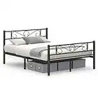 VASAGLE Lit 2 Personnes, Double, Lit 2 Places, en Métal, Convient pour Matelas de 190 x 140 cm, Montage Facile, pour Petits Espaces, Chambre d’Amis, Ado, Noir RMB063B01