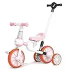 GLAF 5 in 1 Kids Tricycles for 1-3 Years Old and up Boys Girls Toddler Tricycle Baby Balance Bike Kids Trike for 2 Years Old with PU Seat and Removable Pedal 3 Wheels Tricycle Toddler First Bike (Pink Pusher)