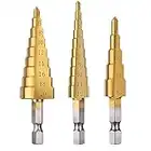 DOUARQ 3 Pcs Straight Grooved Step Drill Bit Set, High Step Steel Titanium Drill Bits Set Power Tools 4-12/4-20/4-32mm Hex Shank Drive, HSS Cut Tool Set for Metal Wood Steel DIY Plastic