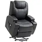 HOMCOM Power Lift Chair for Elderly, PU Leather Recliner Sofa Chair with Footrest, Remote Control, Side Pockets and Cup Holders, Black