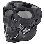 Anyoupin Airsoft Mask,Full Face Masks Skull Skeleton with Goggles Impact Resistant Army Fans Supplies Tactical Mask for Halloween Party Movie Props and Other Outdoor Activities(Black-Gray-Lens)