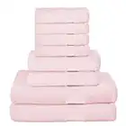 Belizzi Home 8 Piece Towel Set 100% Ring Spun Cotton, 2 Bath Towels 27x54, 2 Hand Towels 16x28 and 4 Washcloths 13x13 - Ultra Soft Highly Absorbent Machine Washable Hotel Spa Quality - Pink