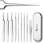 9Pcs Pimple Popper Blackhead Remover Tool by DUcare, Professional Comedone Extractor Kit Hair Eyebrow Tweezers Set for Remove Acne Whitehead Spot Pimple Zit Ingrown