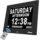 Newest Version Dementia Clock Digital Clock with 8 Alarms, Day Clock, Alzheimers Clock with Remote Control, Memory Loss Clock with Extra Large Display as Gift for Friends or Parents (8"- Black)