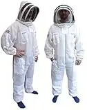 AGS Bee Suit 3 Layer Ultra Ventilated White Beekeeping Suit Beekeeper Ultra protection wasp suit (Large)