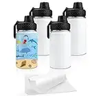 Amgkonp 4 Pack Kids Sublimation Blanks Sports Water Bottle,12oz Bulk Tumbler Mouth Stainless Steel Double Wall Insulated Theroms Vacuum Flask with Shrink Wrap Film and Portable Handle