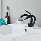 SJQKA Robinet Cascade Salle De Bain,Robinet De Lavabo Cascade,Cascade Mitigeur Salle Bain Avec Valve En Céramique Monocommande Chaude Et Froide Réglable,Robinet Lavabo Cascade (Noir)