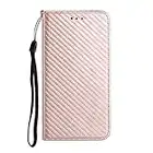 Miagon Housse de Protection pour Samsung Galaxy A53 5G,Coque Etui Fibre de Carbone Antidérapant Pochette en Cuir Clapet avec Aimant caché et Carte Fentes,Or Rose