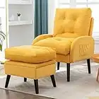 TTGIEET Accent Recliner Chair with Ottoman with Storage, Modern Velvet Armchair with Adjustable Backrest and Side Pocket, Single Sofa Chair Lounge Chair for Living Room, Bedroom, Office (Yellow)