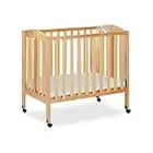 Dream On Me 3 in 1 Portable Folding Stationary Side Crib in Natural, Greenguard Gold Certified, Safety Wheel with Locking Casters, Convertible, 3 Mattress Heights