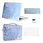 MOSISO Compatible with MacBook Air 13 inch Case 2022, 2021, 2020-2018 Release A2337 M1 A2179 A1932 Retina, Plastic Watercolor Marble Hard Case&Bag&Keyboard Skin&Webcam Cover&Screen Protector, Blue