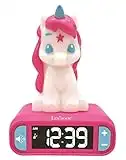 Lexibook -RL800UNI Luce notturna per bambini, luminosa, effetti sonori unicorno, orologio, sveglia per ragazze, Snooze, colore rosa, RL800UNI