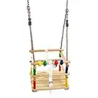 Hardwood Baby Swing Seat (Beech) with Safety Harness and Play Beads Lovely Cradle Swing for Garden or Nursery