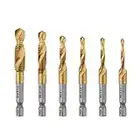 Gunpla 6pcs Tap Drill Bits Set, Durable Titanium Coated HSS Combination Metric Thread Drilling Bits Twisted 1/4” Hex Shank Hand Machine Screw Threading Tapping Tools M3 M4 M5 M6 M8 M10