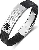 Personalised Medic Alert Bracelet for Women - Silicone Band Emergency Medical Mens Bracelets -Official ID Wristband with Medical Alert Badge - Customised Engrave ID Text Health Informaiton Bracelet