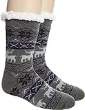 ProEtrade Slipper Fluffy Socks for Mens Winter Cosy Cabin Warm Thick Non Slip Fleece Dad Christmas Gifts Secret Santa for Him Stocking Fillers for Men Comfy Socks with Grips Home Socks (Light Grey)