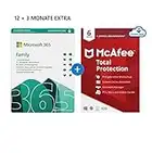 Microsoft 365 Family 12+3 Monate Abonnement | 6 Nutzer | Mehrere PCs/Macs, Tablets/mobile Geräte |Download Code + McAfee Total Protection |6 Geräte |12 Monate Abonnement | Download Code