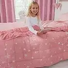 Dreamscene Star Weighted Blanket for Kids Children Sleep Insomnia Therapy Anxiety Relief Autism Reversible Fluffy Teddy Fleece Throw, Blush Pink, 100 x 150cm - 3kg