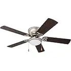 Prominence Home 51428 Benton Hugger/Low Profile Ceiling Fan, 52” Walnut/Maple Blades, LED Globe Light, Brushed Nickel