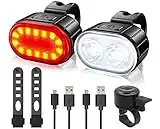 OneAmg Luces Bicicleta Kit Recargable USB, Super Brillante Luces Bicicleta Delantera y Trasera IPX5 Impermeable y Campana de Luz Bicicleta, Luces para Bicicleta Potentes de Montaña y Carretera