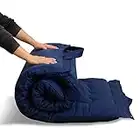 MAXYOYO Colchón de futón plegable portátil, tela hipoalergénica y espuma viscoelástica con asa y cremallera para exteriores, interiores, camping, coche de invitados (azul marino, 90 x 190 cm)