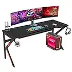 soges 63 inches Gaming Desk Computer Gamer Desk Large Computer Desk Workstation Office PC Desk with Full-Cover Mouse Pad, Black, LJ-1909-160all-CA-N