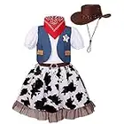 LMYOVE Cowgirl Halloween Costume for girls, Role Play Party Dress Up Outfit for Kids (Medium, Blue)