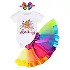 Infant Baby Girl 1st Birthday Cake Smash Outfit Rainbow Tutu Skirt Set Cotton Short Sleeve Romper Vest Bowknot Headband 3pcs One Year Old Party Photo Shooting Props Summer Clothes Rainbow 1 Year