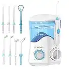 TUREWELL Water Dental Flosser for Teeth/Braces, Water Teeth Cleaner Pick 8 Jet Tips and 10 Pressure Levels, 600ML Large Water Tank Oral Irrigator for Family(White)