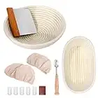 Bread Proofing Basket Set 9.6 Inch Oval and 10 Inch Round Natural Rattan Proofing Baskets with Bread Lame and Dough Scraper and Linen Liner Bread Making Tools for Professional and Home Bakers