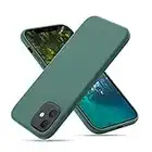 CALOOP Liquid Silicone Case Designed for iPhone 12 Case and iPhone 12 Pro Case 6.1 inch, Full Body Protective Covered Soft Gel Rubber Slim Shockproof Cover Case with Microfiber Lining, Pine Green