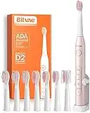 Bitvae D2 Ultrasonic Electric Toothbrush with 8 Brush Heads, Sonic Toothbrush for Adults and Kids with a Holder, 5 Modes, Smart Timer, Pink