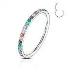 CM Crareesi Mania Helix Setto Orecchini Arcobaleno 16G/18G/20G Cartilagine Conch Piercing Gioielli Acciaio Inossidabile 316L Cubic Zirconia Anelli Incernierato Orecchini Cerchio Clicker Anelli Donna