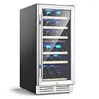 COSTWAY 15-Inch Wine Cooler, 30-Bottle Dual Zones Wine Cellar with Lock, Double Layer Glass Door, Memory Temp Control, Freestanding & Built-in Compressor Mini Wine Fridge for Bar Kitchen Home