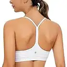 CRZ YOGA Womens Butterluxe Y Back Sports Bra - Padded Racerback Low Impact Sports Bra Spaghetti Strap Thin Strap Yoga Bra White Medium