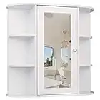 YIZHE Armario de Baño Organizador 3-Niveles Armario de Pared con 1 Puertas y Espejos,Mueble de Baño Armario Madera,Gabinete con Espejo para el Baño, Color Blanco (60 * 17 * 58cm)