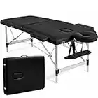 Giantex 84" Massage Table Professional Portable Massage Bed, 2 Folding Lightweight Massage Bed, Aluminum Frame, Height Adjustable, Face Cradle & Side Armrests, Salon Spa Tattoo Bed with Carry Case