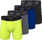 New Balance Men's 5" Performance No Fly Boxer Brief (4 Pack), Black/Hi-lite/Team Royal/Lead, Large